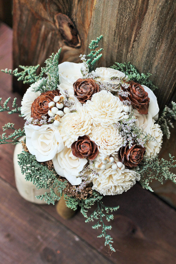 Winter wedding sola wood bouquet rustic wedding bouquet Wood Flower Farm
