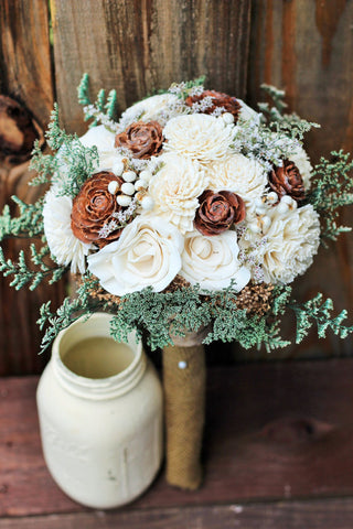 Winter wedding sola wood bouquet/ rustic wedding bouquet