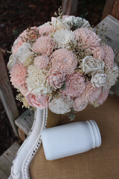 Blush Pink Ivory Wedding Sola Flower Bouquet Caspia
