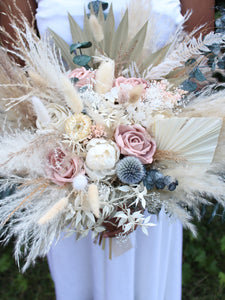 pampas grass bouquet with eucalyptus and palm leaves