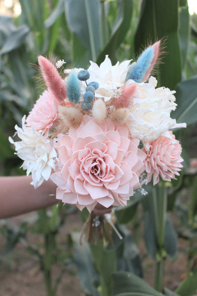 Blush Pinks Blues Sola Flower Naturals Bouquet, Sola Flower Wedding Bouquet