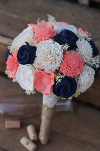 Navy Coral Sola Wedding Bouquet, Sola Wood Flower Bouquet