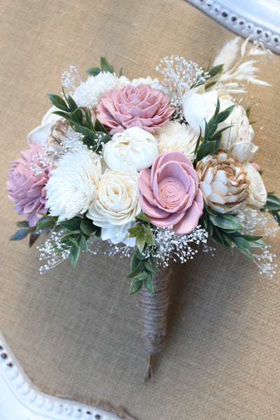 sola wood flower bouquet dusty rose and natural white