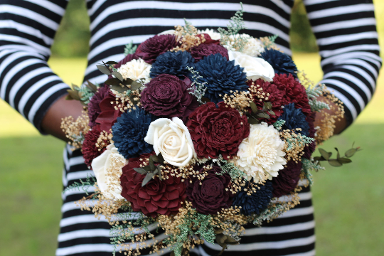 Fall Sola Wedding Bouquet, Burgundy/Marsala and Plum Wedding bouquet