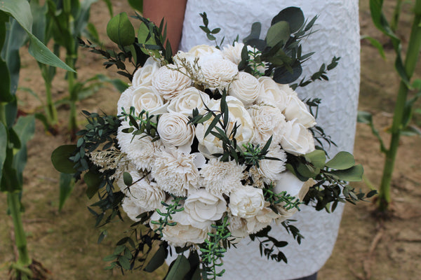Green Sola  Wedding Bouquet, rustic woodland wedding bouquet