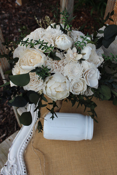 Green Sola  Wedding Bouquet, rustic woodland wedding bouquet