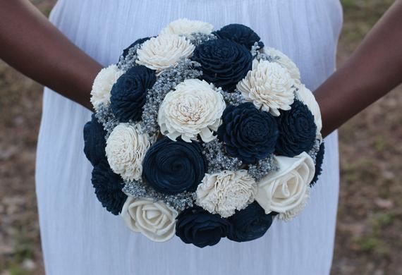 Navy blue and ivory sola wedding bouquet Mini/Toss / Custom Colors (leave in Notes Section) / Burlap Navy blue and ivory sola wedding bouquet Mini/Toss / Custom Colors (leave in Notes Section) / Burlap
