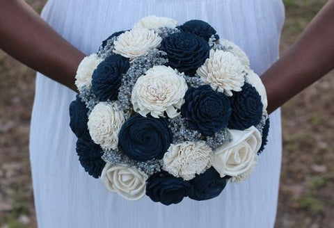 Navy blue and ivory sola wedding bouquet