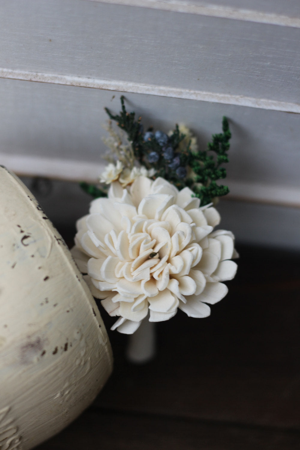 Groomsman boutonniere, groom boutonniere, corsage, sola flowers, rustic wedding, country wedding, juniper berry,  carnation boutonniere