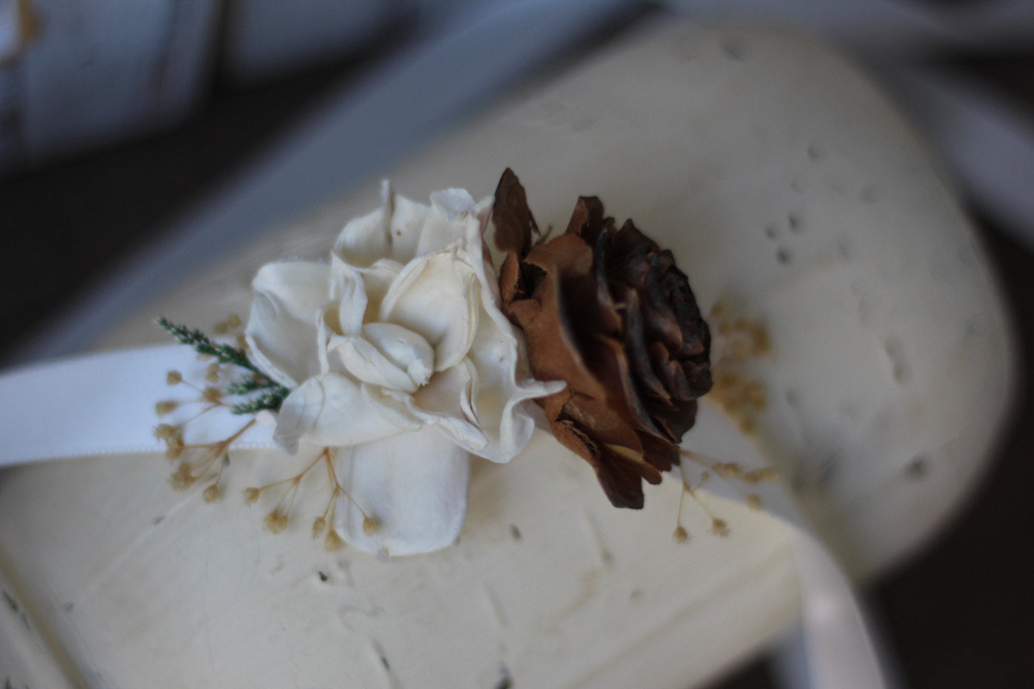 Wrist corsage, Rustic Wedding, Country wedding, woodland wedding, cedar rose wrist corsage