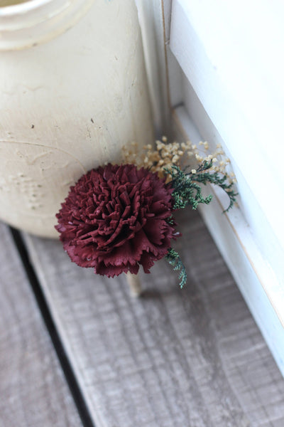 Marsala Burgundy Boutonniere, Rustic Wedding, Country wedding, woodland wedding, buttonhole, carnation boutonniere, carnation buttonhole