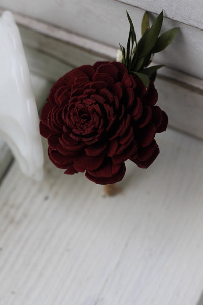 Marsala Burgundy Boutonniere, Rustic Wedding, Country wedding, woodland wedding, sola flower, wood flower, buttonhole, Groom boutonniere