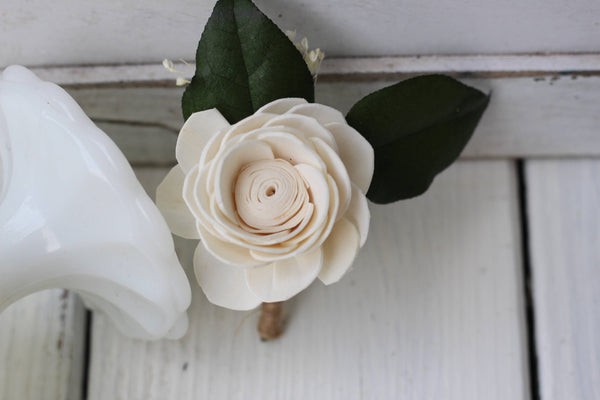 sola lotus poppy, Sola flowers,boutonniere, buttonhole, rustic, wedding flowers, rustic wedding, groomsmen, groom, groom flower