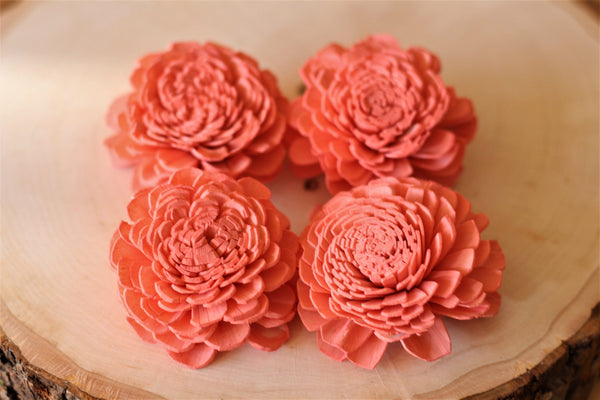 Coral Sola Wood Bali Flowers ( Set of 12 )