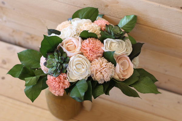 Coral Blush Pink Sola Wood Bouquet,  Coral Sola Wood Bouquet, Coral and Blush pink Bouquet, Coral, Blush Pink, and Ivory Bouquet
