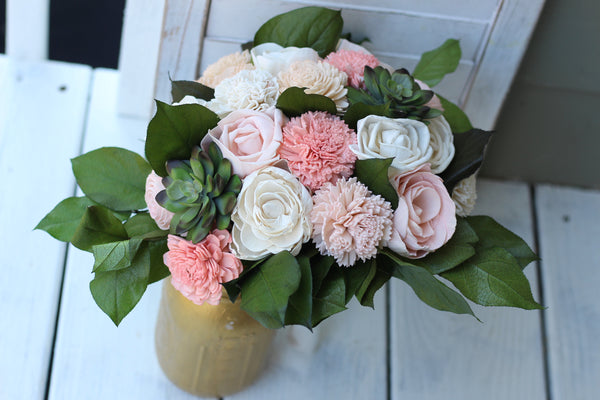 Coral Blush Pink Sola Wood Bouquet,  Coral Sola Wood Bouquet, Coral and Blush pink Bouquet, Coral, Blush Pink, and Ivory Bouquet