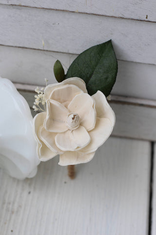 sola magnolia, Sola flowers,boutonniere, buttonhole, rustic, wedding flowers, rustic wedding, groomsmen, groom, groom flower
