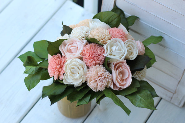 Coral Blush Pink Sola Wood Bouquet,  Coral Sola Wood Bouquet, Coral and Blush pink Bouquet, Coral, Blush Pink, and Ivory Bouquet