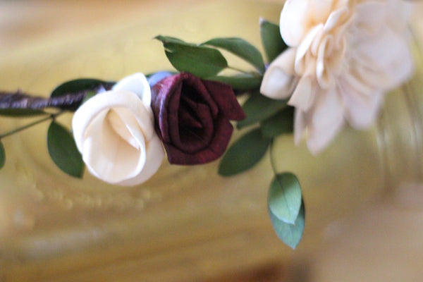 Marsala burgundy flower crown, Rustic Wedding, Country Wedding, Wedding Flowers, Bridal crown, sola flowers, wedding crown, hair flowers