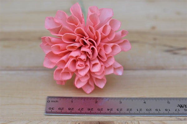 12 Coral Stemmed Dahlia Wood Flowers
