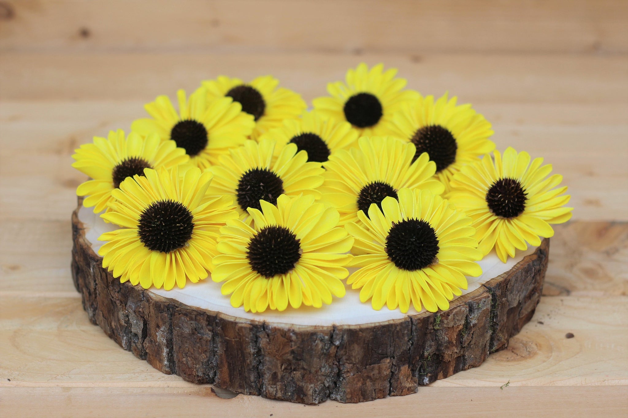 Yellow Sola Wood Sunflowers  2.5"