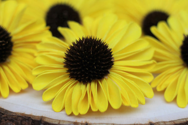 Yellow Sola Wood Sunflowers  2.5"
