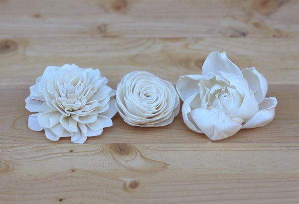 Assorted Sola Wood Flowers  2" - 3"   - Set of 12