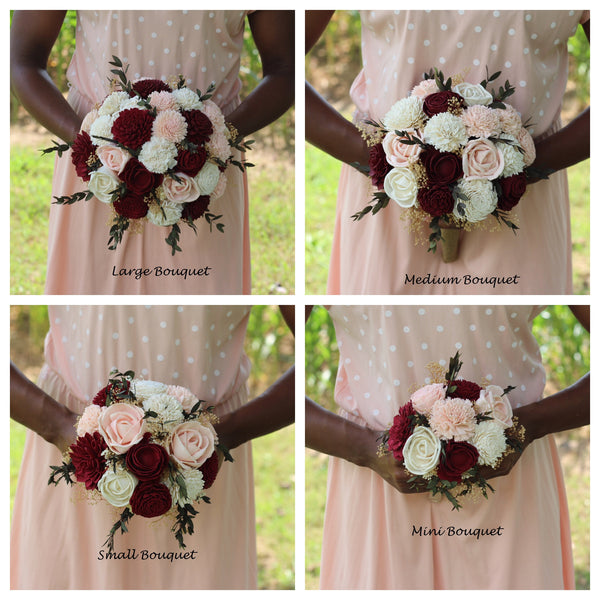 Succulent Blush Pink & Ivory Peony Sola Wood Flowers Bridal Wedding Bouquet