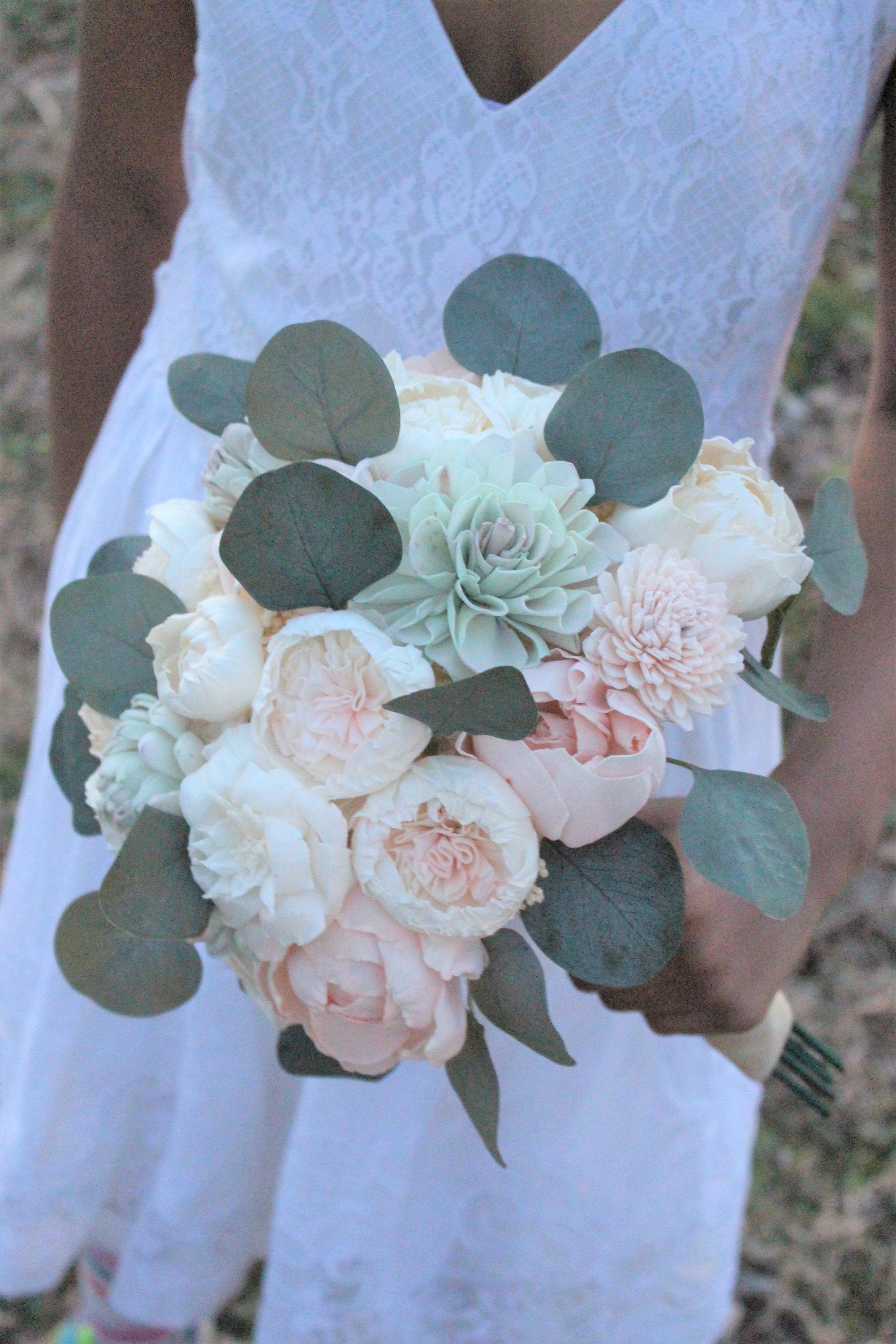 peony and succulent bouquet Succulent Blush Pink & Ivory Peony Sola Wood Flowers Bridal Wedding Bouquet NO Greenery 4 / Ivory w/exp stem