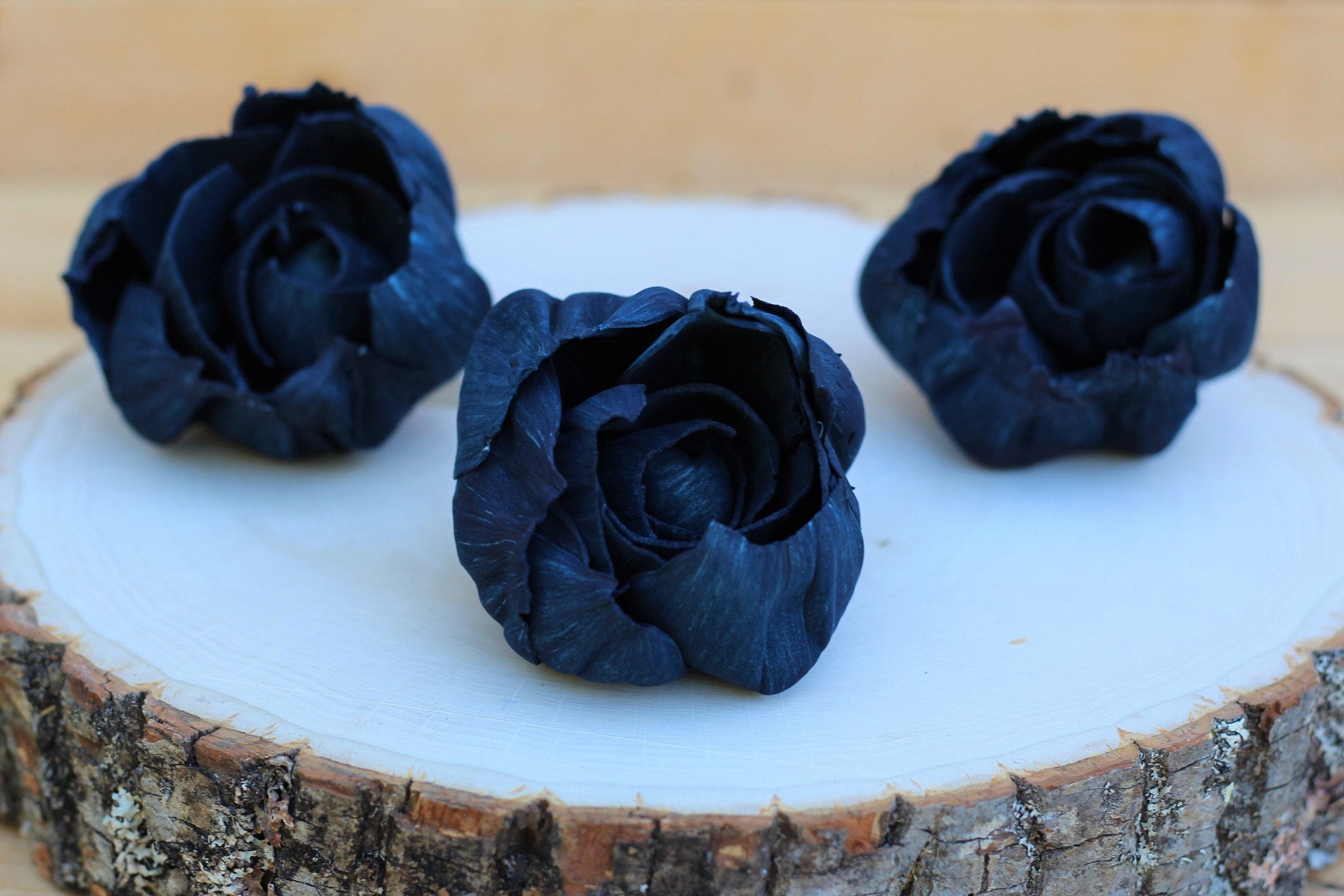 Navy Blue Colored Sola Wood Peonies ( Set of 12 )