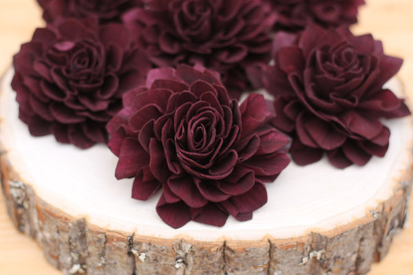 Wine Sola Wood Dahlias 3"