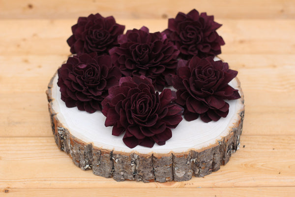 Wine Sola Wood Dahlias 3"