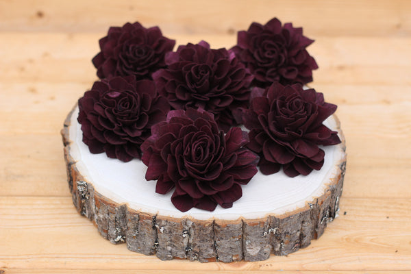 Wine Sola Wood Dahlias 3"