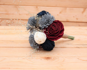Navy Burgundy Gray Sola Wood Flower Mason Jar Centerpiece Arrangement