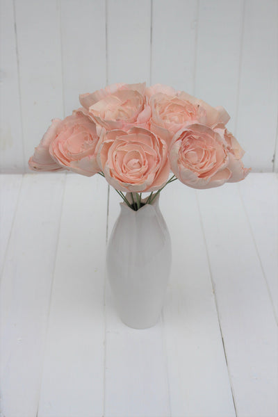 12 Blush Pink Stemmed Sola Wood Peony Flowers, Sola Flowers on Wire Stems, DIY sola bouquet