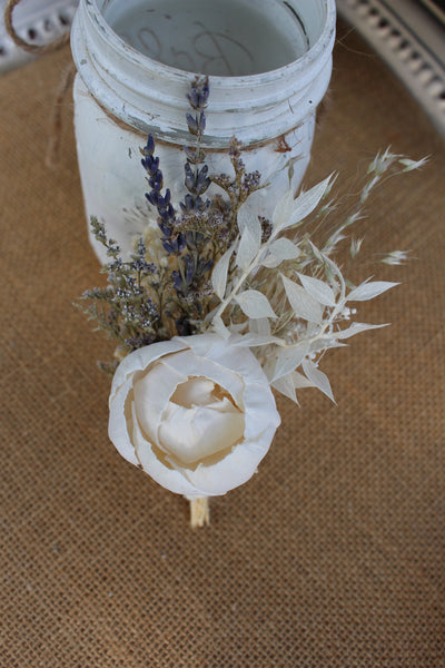 Boho Peony Boutonniere with Lavender and Ruscus