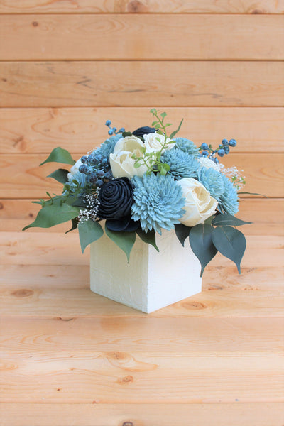 Sola Wood Flower Centerpiece/ Dusty Blue/ Navy Blue/ Ivory