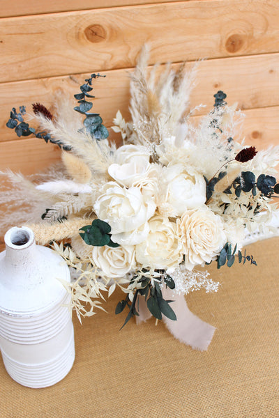 Ivory White Boho Sola Flower Bouquet