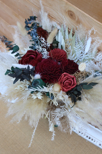 Boho Rust Burgundy Pampas Grass Bouquet with Sola Flowers