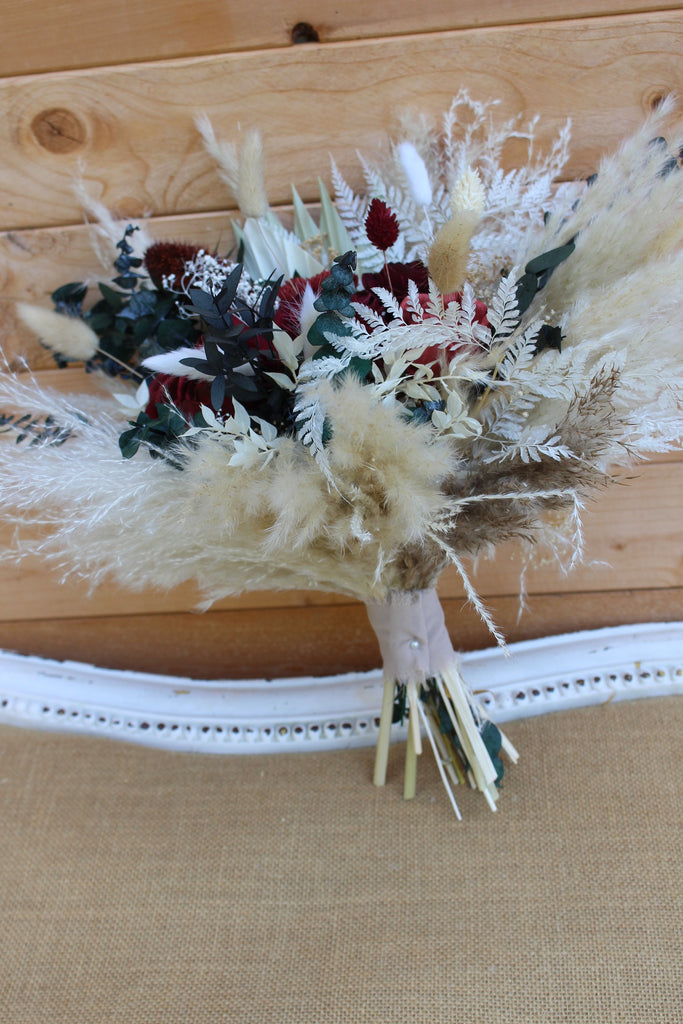 Eternal Rose Wedding Bouquet,Boho Pampas Grass Bridal Bouquet