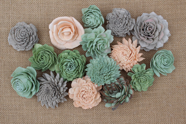 Peach and Greens Mixed Assorted Sola Wood Succulents Sola Flowers