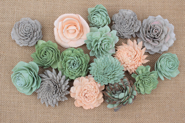 Peach and Greens Mixed Assorted Sola Wood Succulents Sola Flowers