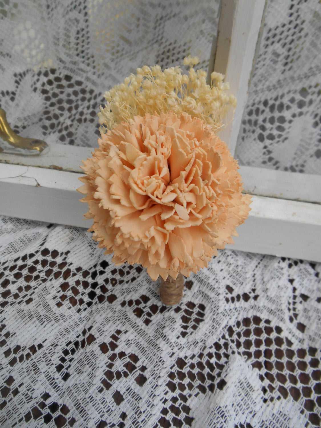 Peach Sola Flower Boutonniere, Rustic Wedding