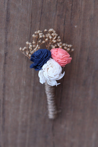 Navy Blue Coral Boutonniere, Navy Coral buttonhole, blue coral boutonniere, wedding flowers