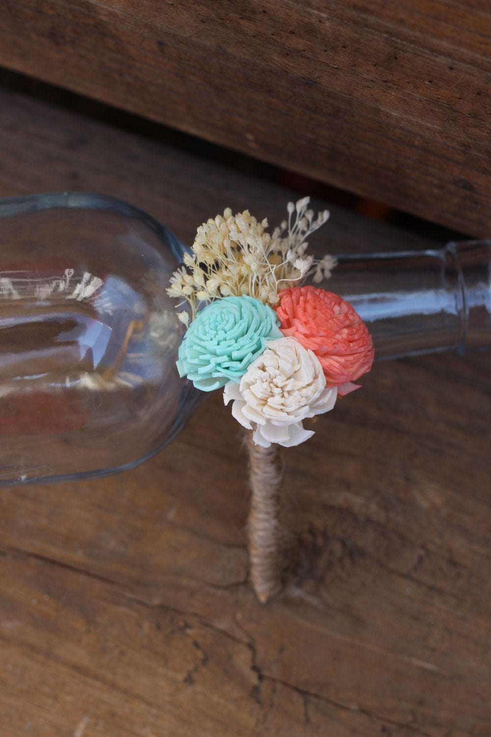 Mint coral ivory boutonniere