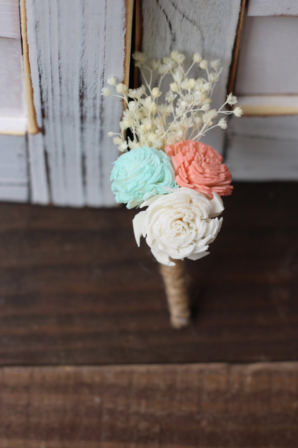 Coral, Mint and Ivory Boutonniere