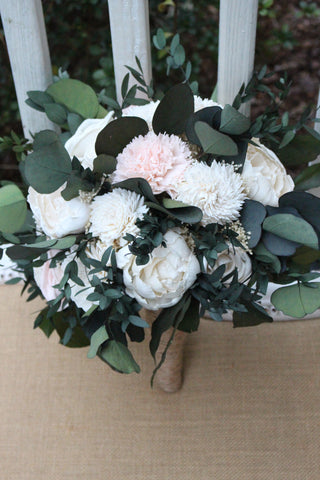 Ivory Blush Pink Greenery Sola Wedding Bouquet, Sola Flower Bouquet, Sola Flower Centerpiece