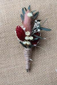 Marsala/Burgundy Pampas Bunny Tail Boutonniere