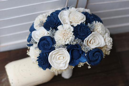 Navy blue and ivory sola wedding bouquet