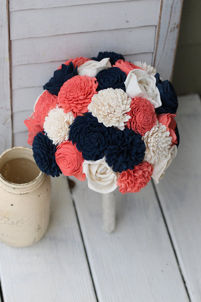 Navy Coral Sola Flower Bouquet, Wedding Bouquet